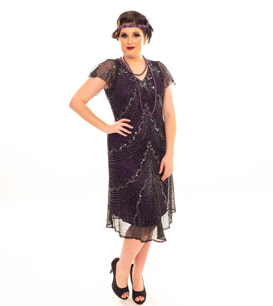 Elegant Beaded 1920's Dress in Purple