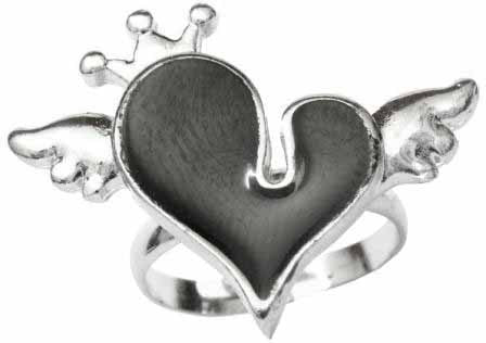 Black Heart with Wings & Crown Ring