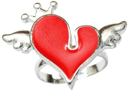 Red Heart with Wings & Crown Ring