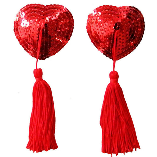 Heart Shaped Red Sequined Nipple Tassels