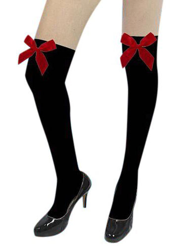 Black Thigh Highs with Red Bows