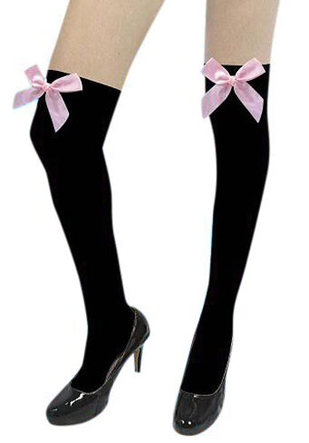 Black Thigh Highs with Pink Bows