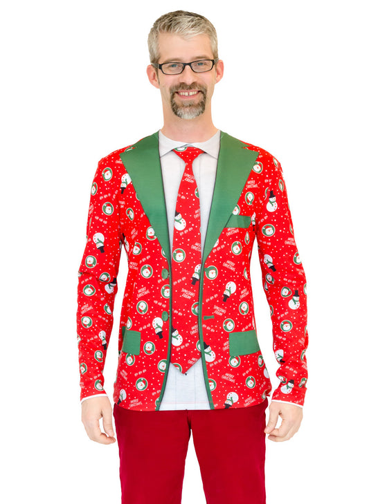 Long Sleeve Printed Christmas Suit Jacket T-Shirt