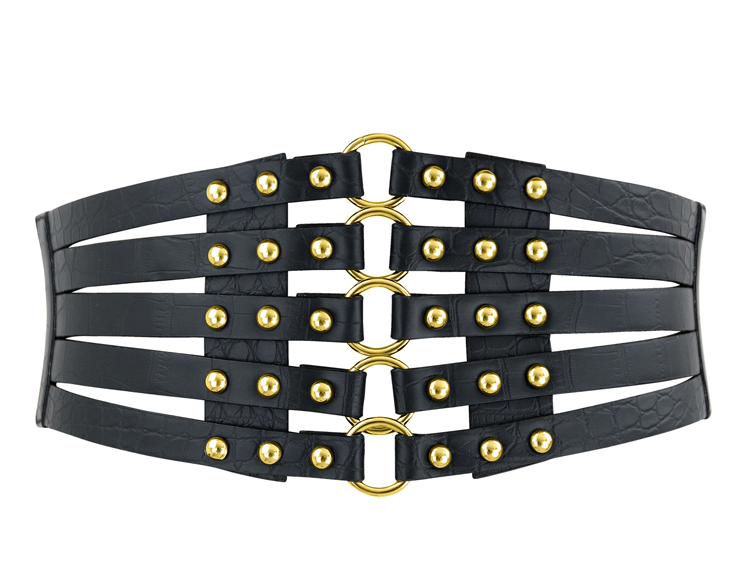 Black Snakeskin Cincher Belt with Gold Hardware