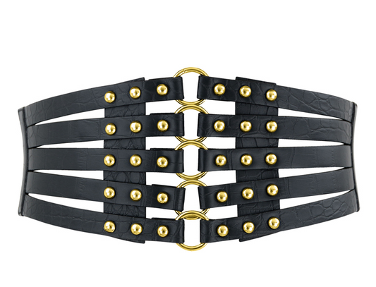 Black Snakeskin Cincher Belt with Gold Hardware