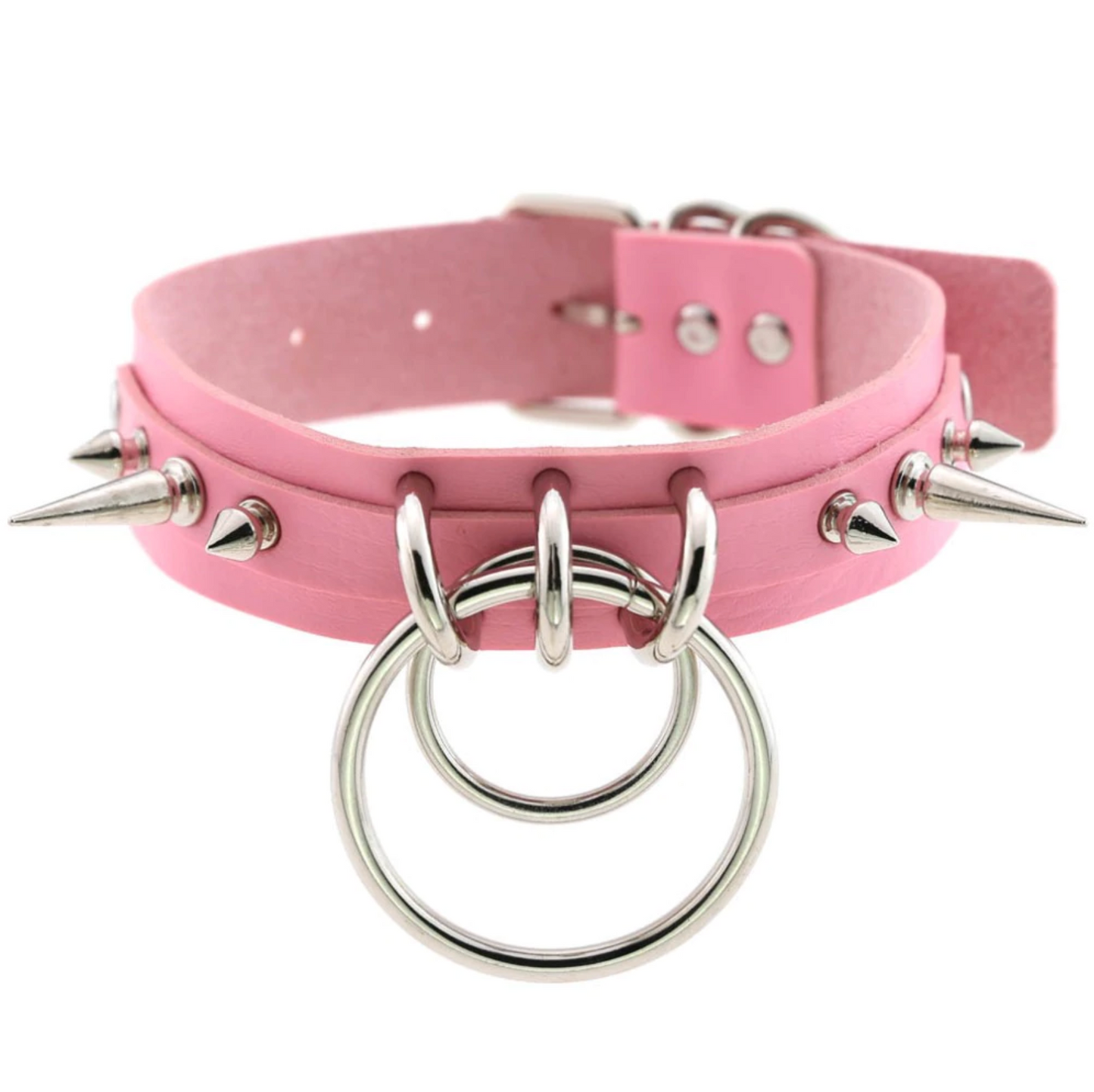 Light Pink Goth Spiked Choker with Ring