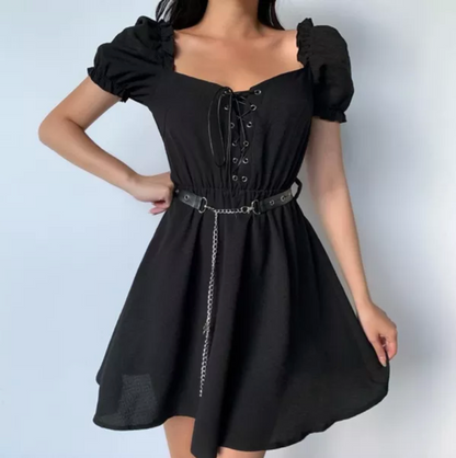 Black Gothic Lace-up Skater Dress