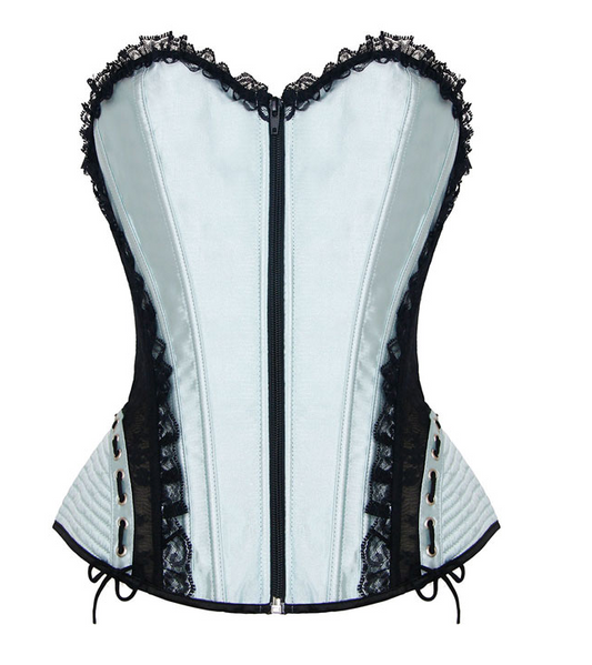 Pale Mint and Black Hip and Zip Detail Corset