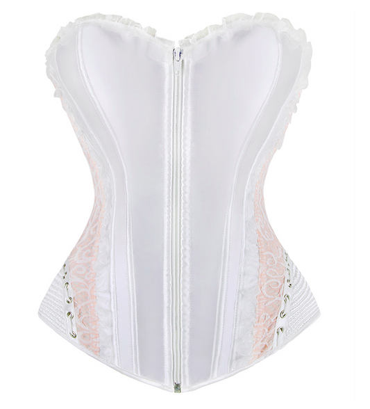 White and Pink Hip and Zip Detail Corset