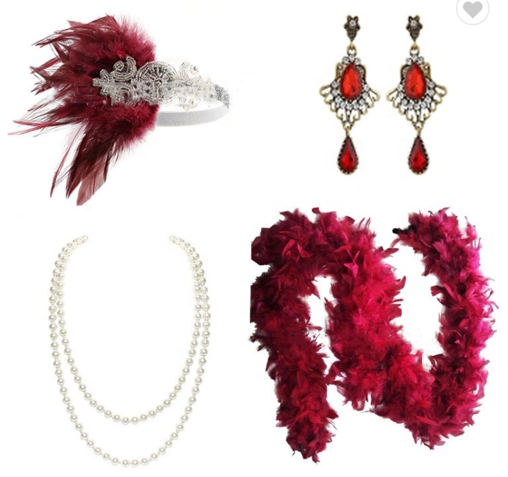 Red Feather Boa 1920s Gatsby Flapper Set