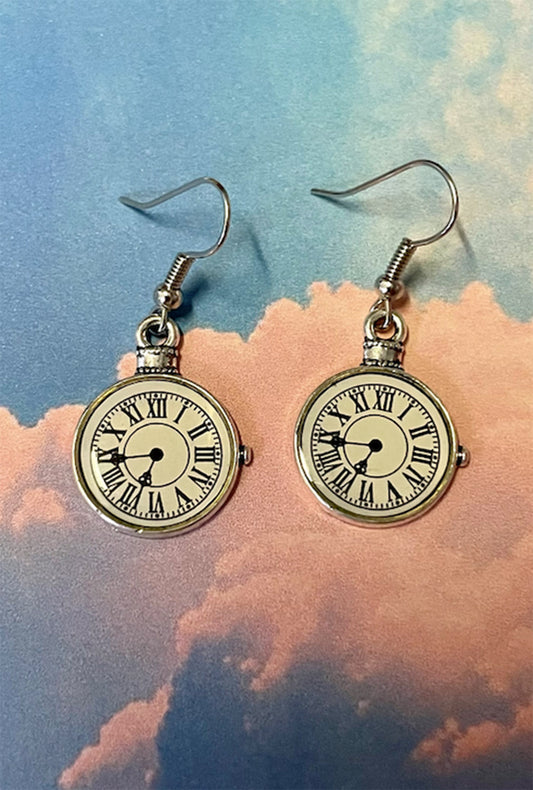 Steampunk Silver Clock Earrings (M)