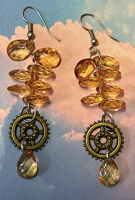 Steampunk Crystal Cog Earrings (L)