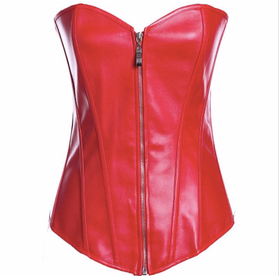 Red Leather Look Overbust Corset