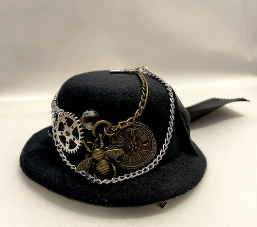 Mini Steampunk Hat with Bow, Chains & Bee (E)