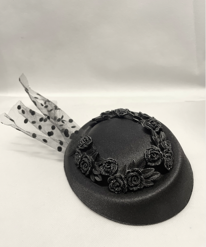 Black Fascinator with Roses & Tulle (W)