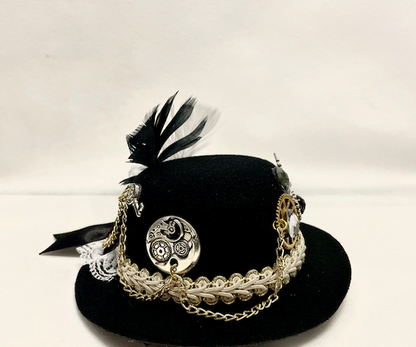 Mini Steampunk Hat with White Lace & Clock (F)