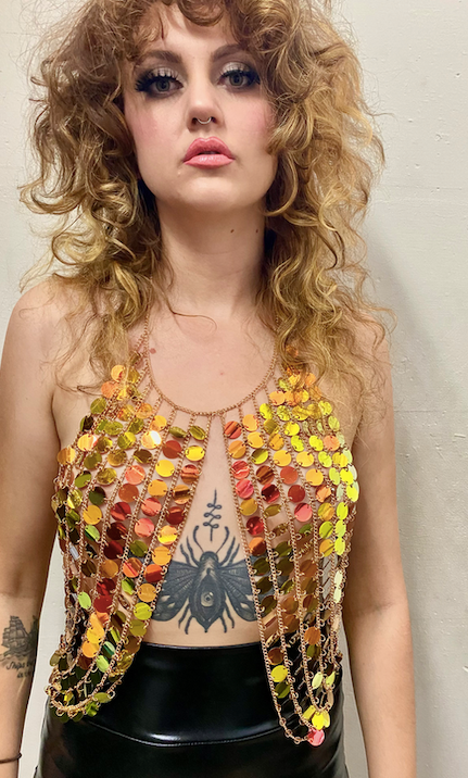 Gold Sequin Disc Chain Top