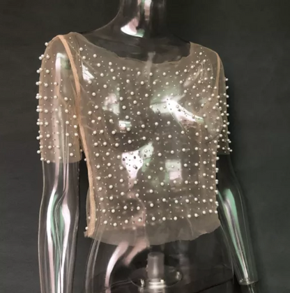 Sheer Pearl Beaded Crop Top