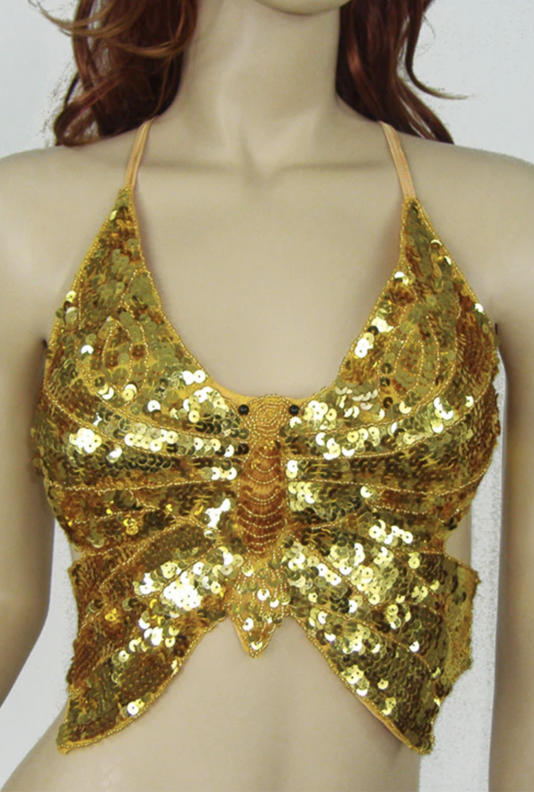 Gold Sequin Butterfly Halter Top