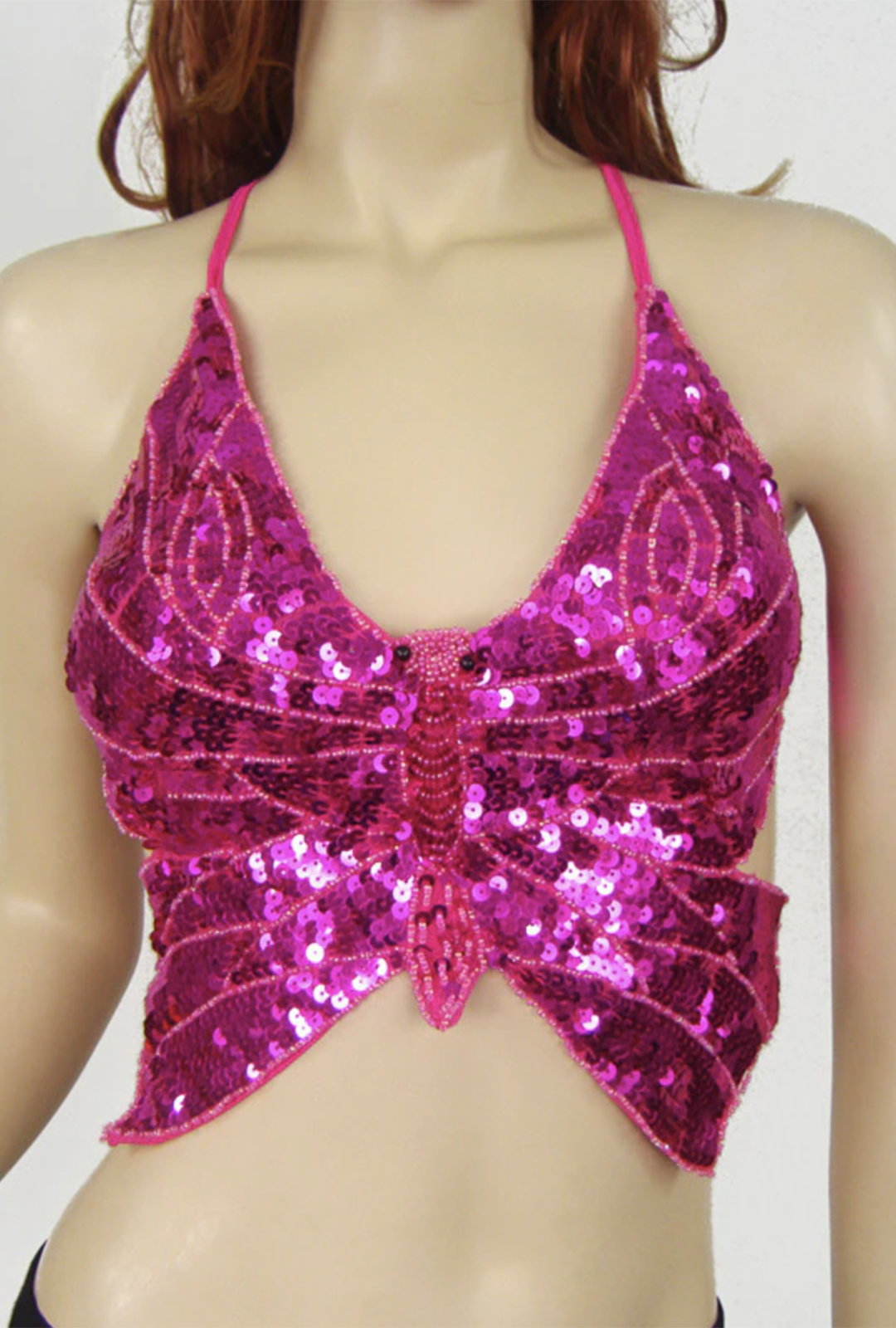 Hot Pink Sequin Butterfly Halter Top