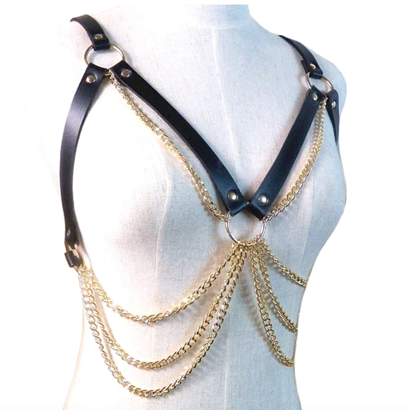 Chest Harness with Gold Chain
