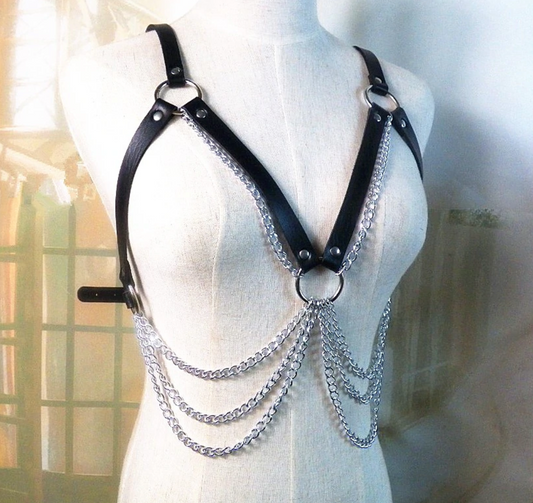 Chest Harness with Silver Chain