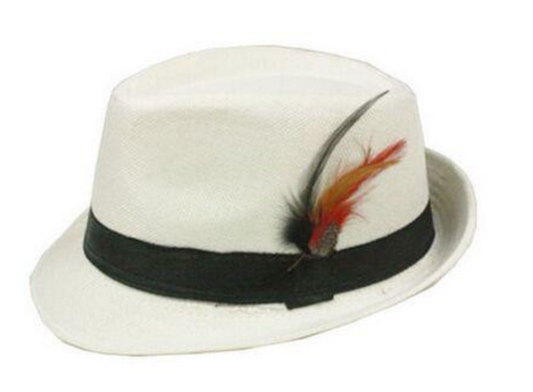 White Trilby Hat with Feather