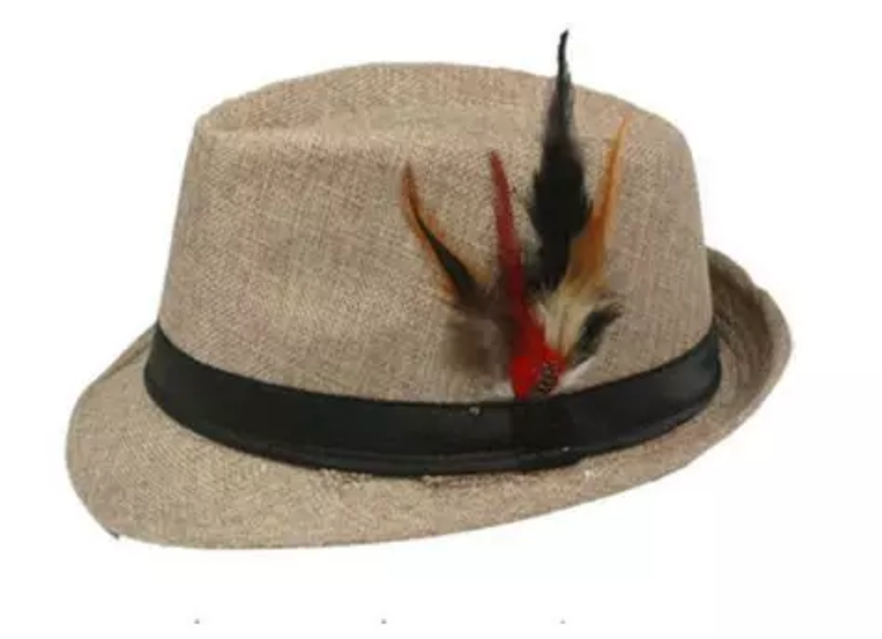 Tan Trilby Hat with Feather