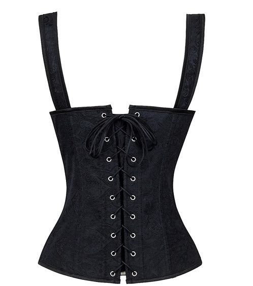 Black Jacquard Strappy Corset With Zip