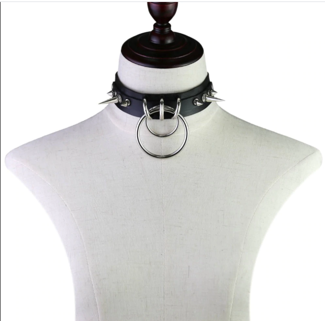 Black Goth Spiked Choker with Ring
