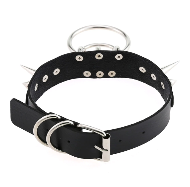 Black Goth Spiked Choker with Ring