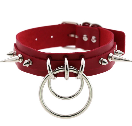 Red Goth Spiked Choker with Ring