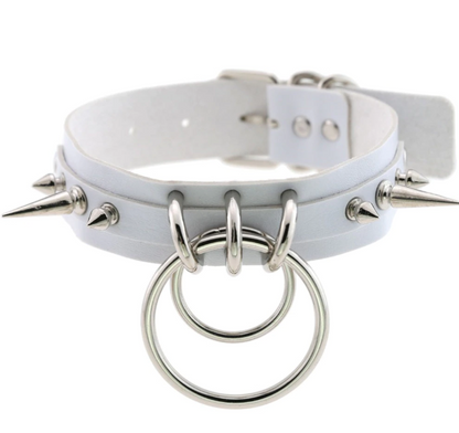 White Goth Spiked Choker with Ring