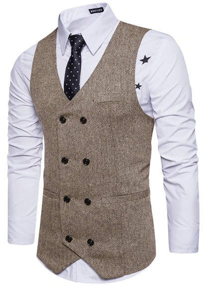 Brown Tweed Double-Breasted Men's Vest