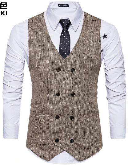 Brown Tweed Double-Breasted Men's Vest