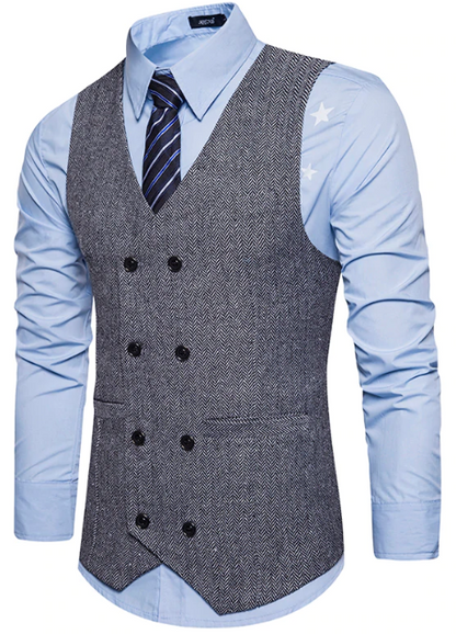 Light Grey Tweed Double-Breasted Men's Vest