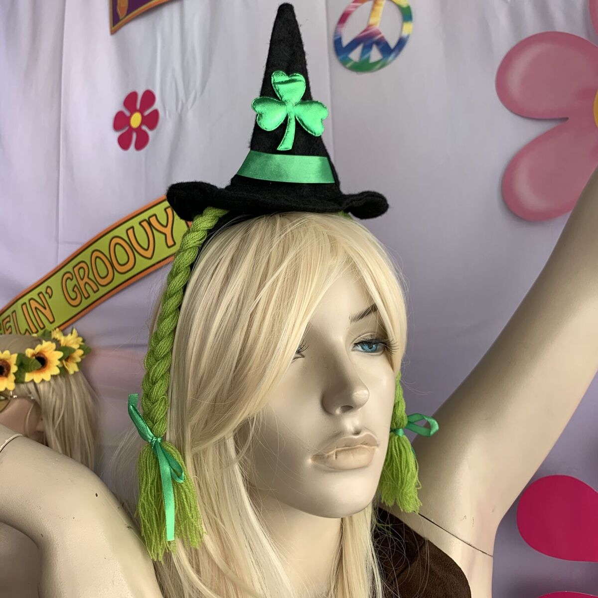 Shamrock Witches Hat With Green Plaits