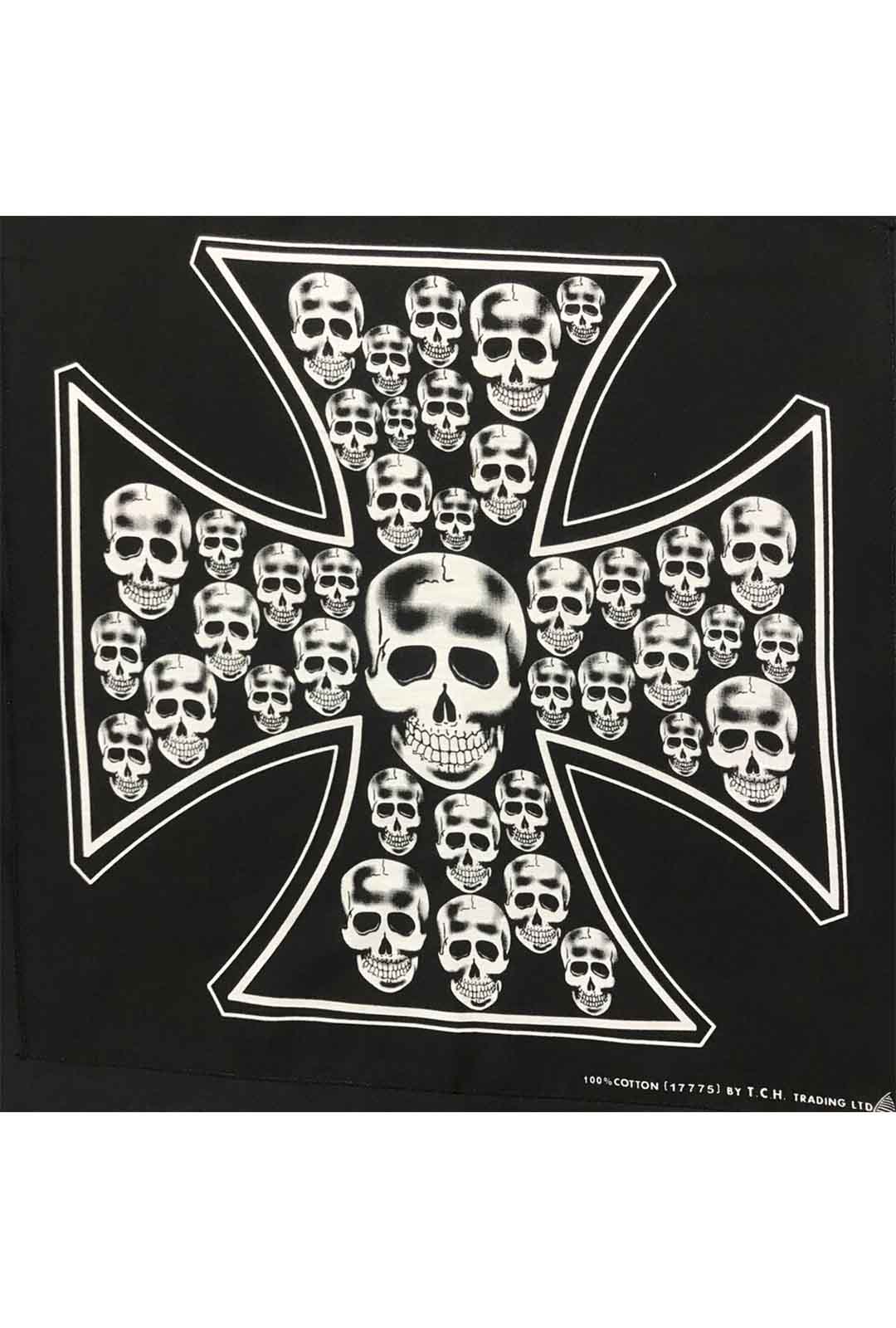 Black Iron Cross Skulls Bandana