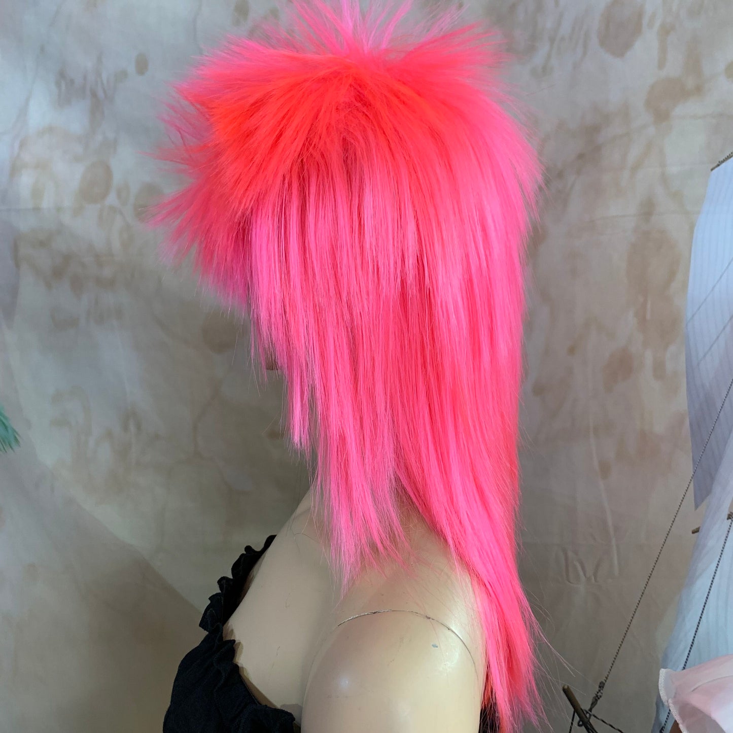 Fluro Pink 80's Deluxe Mullet Wig