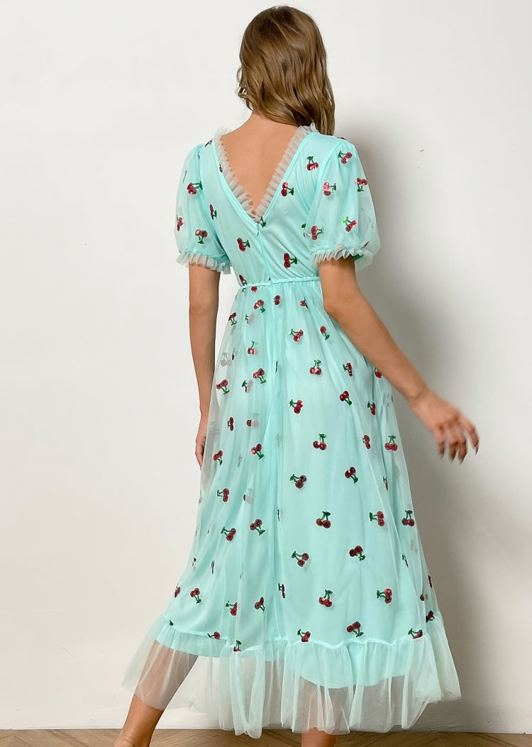 Cherry Fields Long Aqua Blue Dress