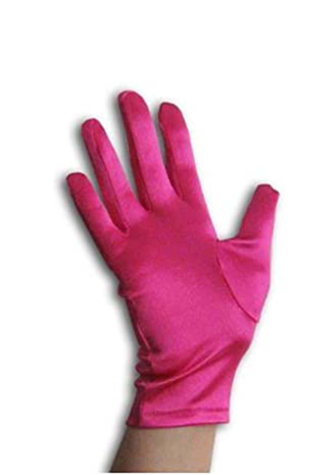 Wrist Length Hot Pink Satin Gloves