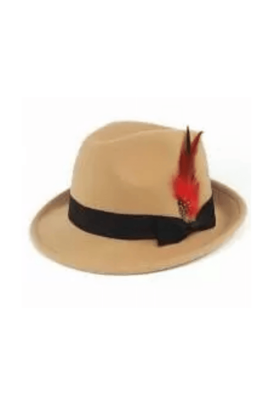 Tan Felt Trilby Hat with Feather