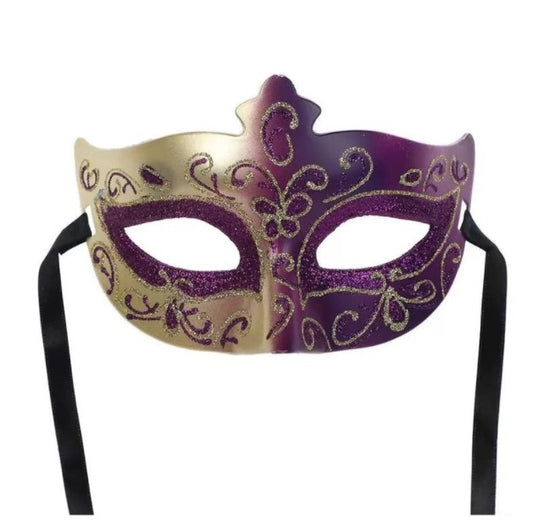 Gold and Purple Glitter Masquerade Mask