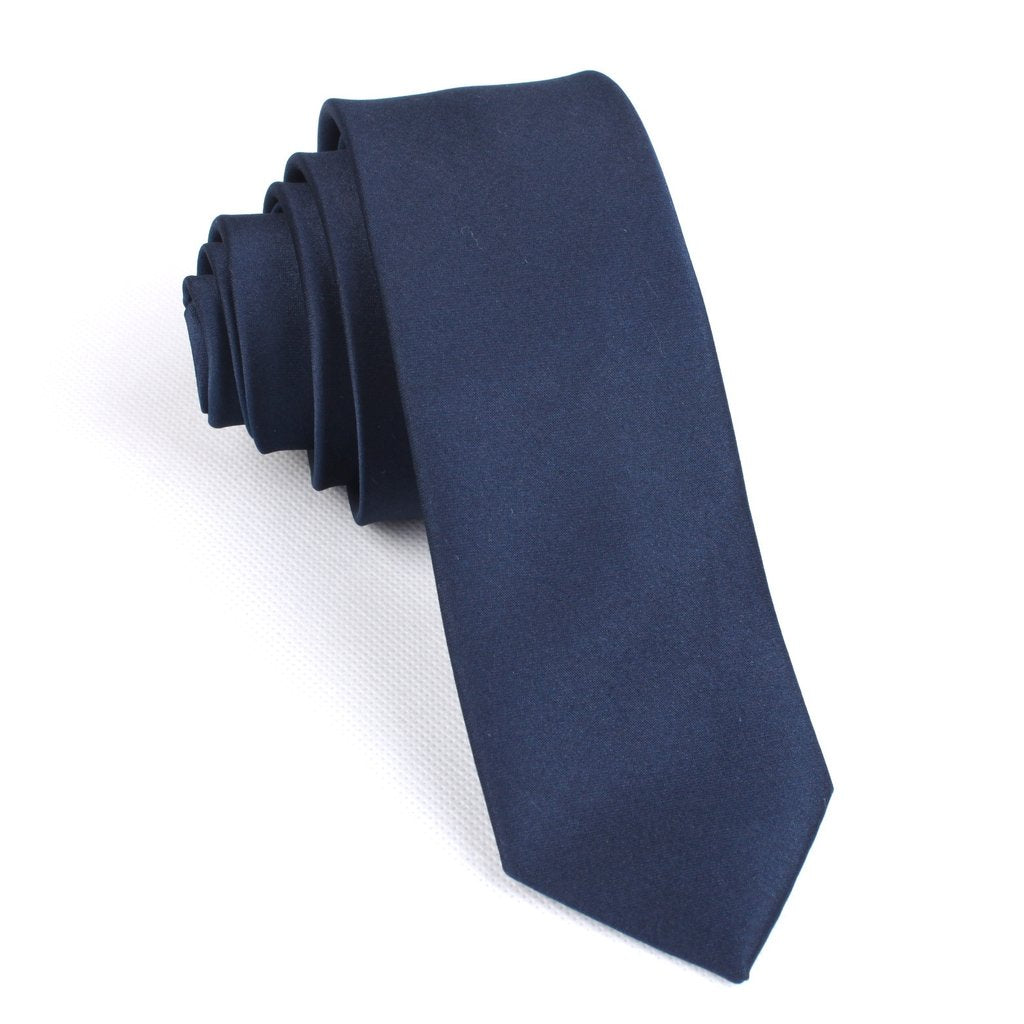 Navy Blue Satin Skinny Neck Tie