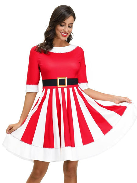 Red and White Striped Christmas Dress  Hurly-Burly