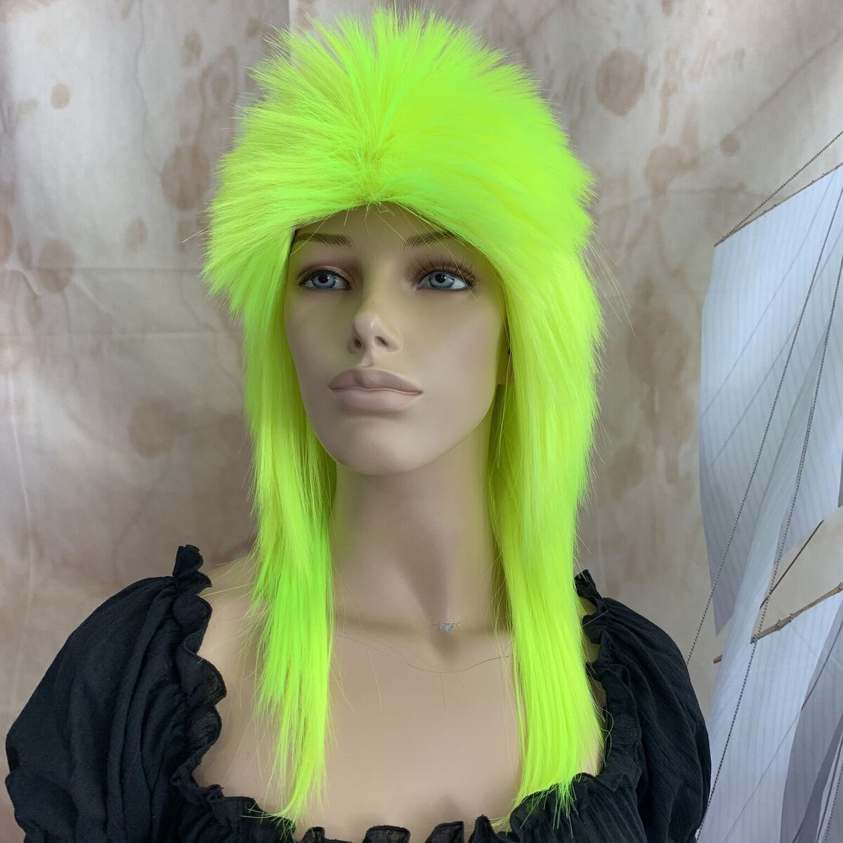 Fluro Yellow 80's Deluxe Mullet Wig