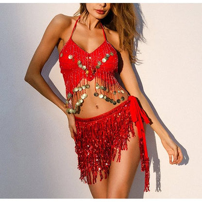 Red Sequin Wrap Around Skirt