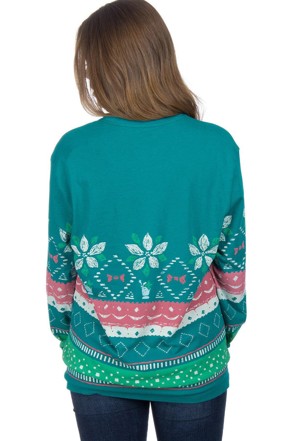 Long Sleeved Aqua Snowflake Christmas Tee