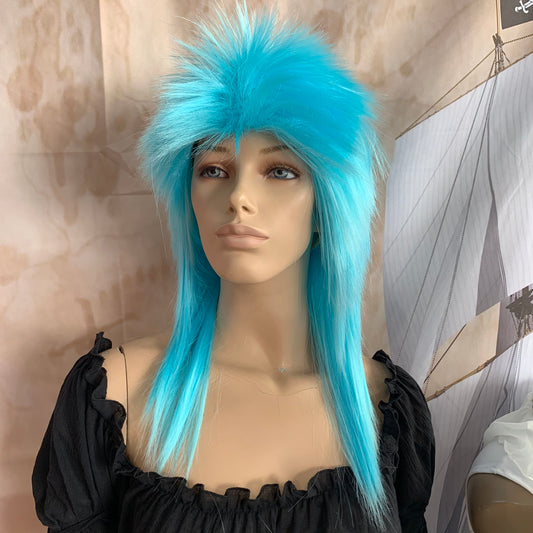 Baby Blue 80's Deluxe Mullet Wig