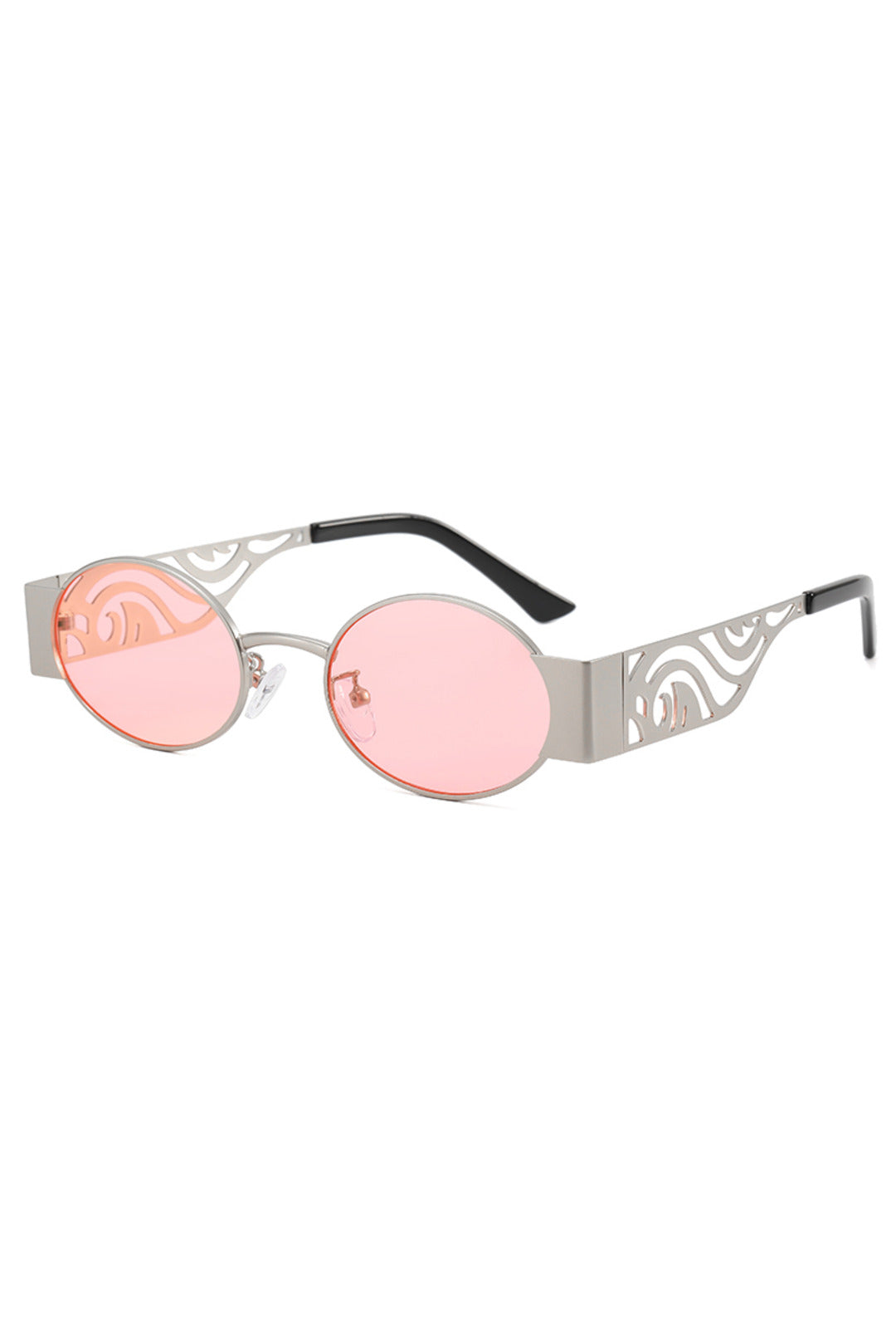 Pink & Silver Metal Cut-Out Oval Glasses